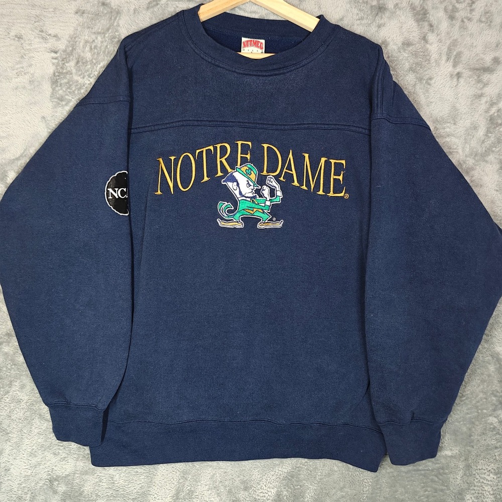 Nutmeg Mills Notre Dame Sweatshirt Mens Large Navy Blue Vintage Fighting Irish